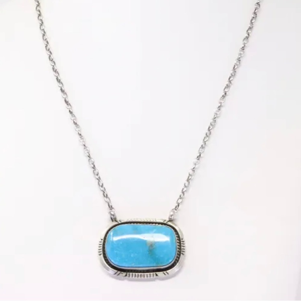Native America Navajo Handmade Sterling Silver Kingman Turquoise - Picture 2 of 3